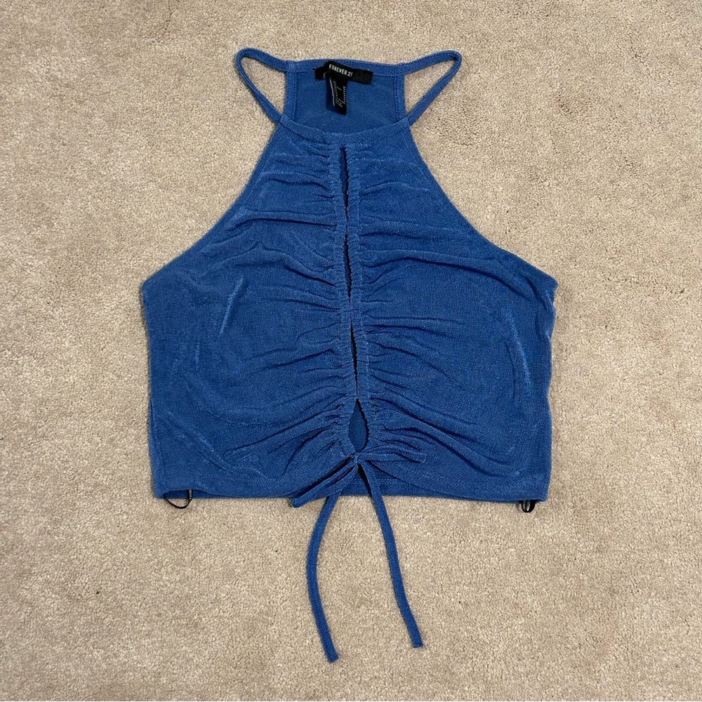 Forever 21 Blue Tie Front Crop Top
